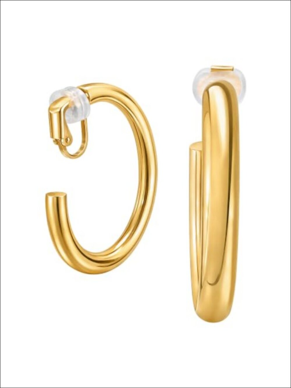 Clip On Gold Hoop Earrings 18K Gold Plated Chunky Large Non Pierced